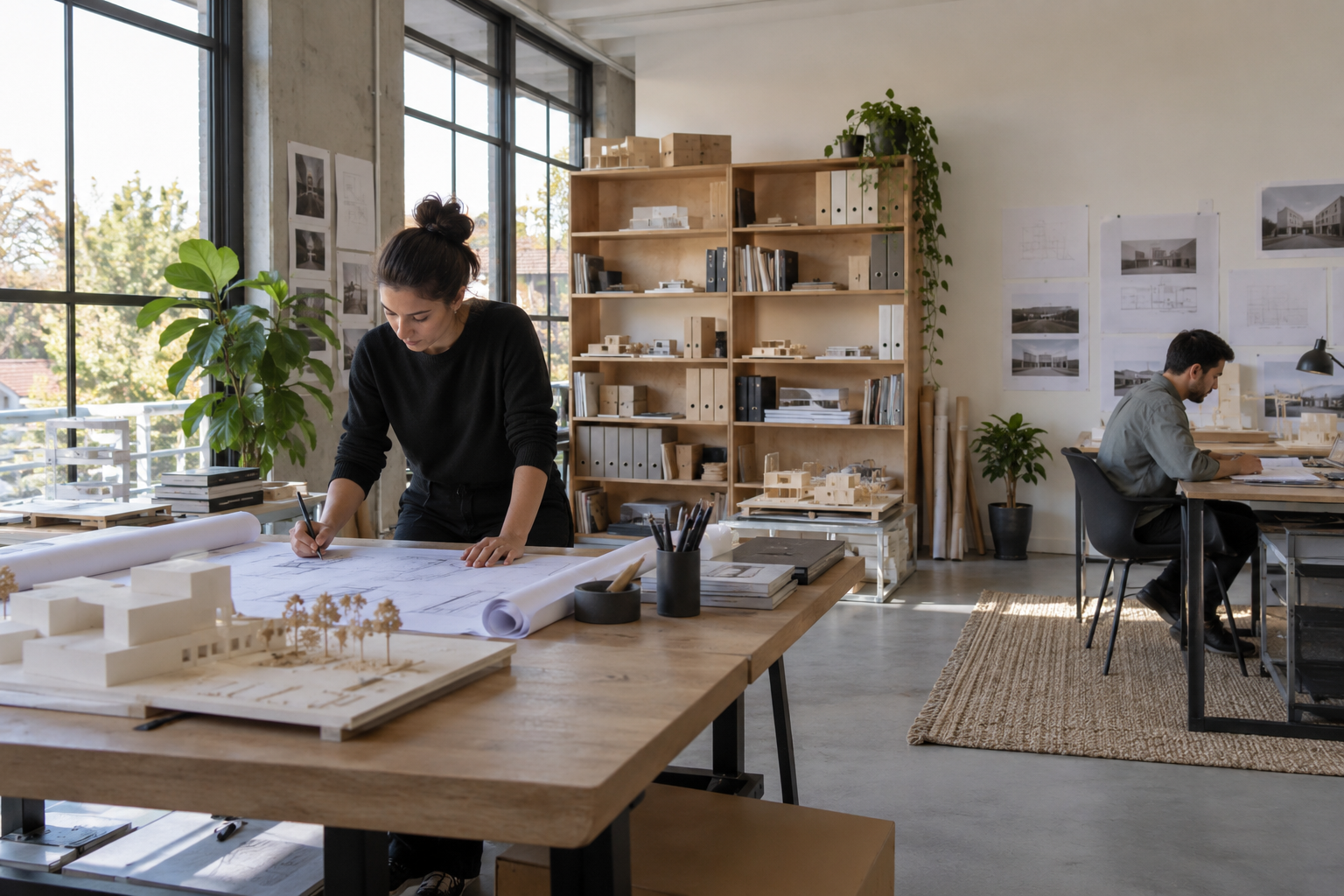 Dwa stanowiska projektowe w pracowni architektonicznej